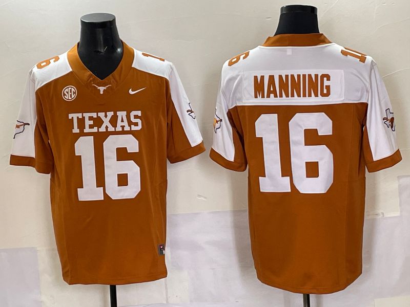 Men 2025 Texas Longhorns 16 Manning Orange Nike NCAA Jersey style 03